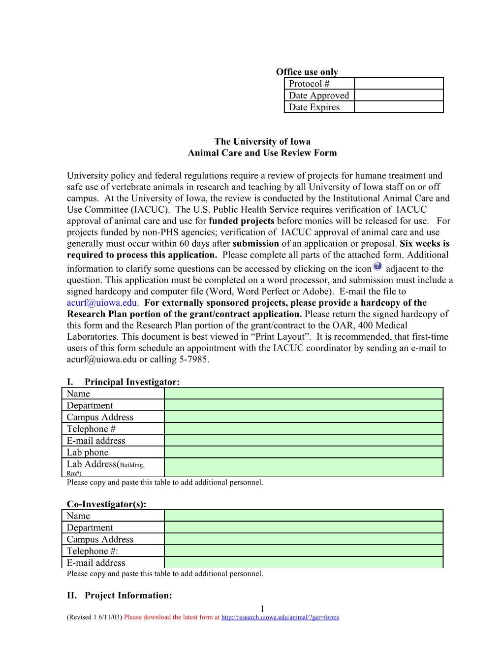 Animal Care and Use Review Form