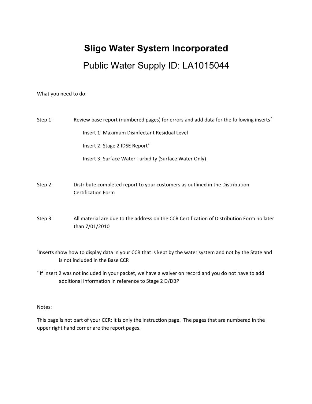 Sligo Water System Incorporated