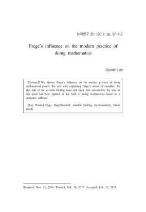 Frege's Influence on the Modern Practice of Doing Mathematics