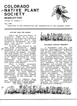 COLORADO Rnati VE PLANT -SOCIETY NEWSLETTER Volume 10, Number 3