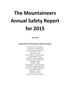 The Mountaineers Annual Safety Report for 2015