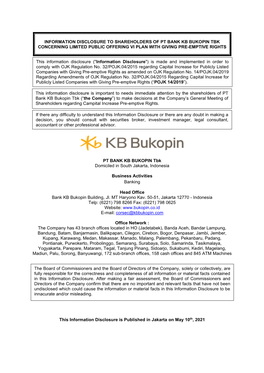 Information Disclosure to Shareholders of Pt Bank Kb Bukopin Tbk Concerning Limited Public Offering Vi Plan with Giving Pre-Emptive Rights