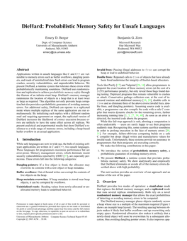 Diehard: Probabilistic Memory Safety for Unsafe Languages