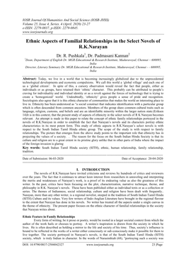 Ethnic Aspects of Familial Relationships in the Select Novels of R.K.Narayan