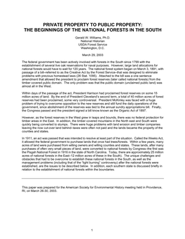 Private Property to Public Property: the Beginnings of the National Forests in the South