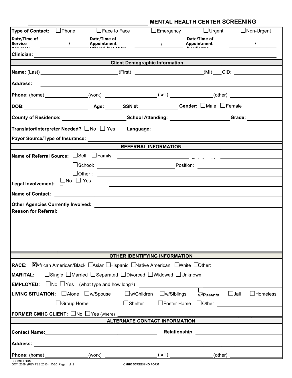 CMHC Screening Form