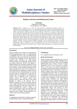 Asian Journal of Multidisciplinary Studies, 3(6) June, 2015 194 Religious Education and Rabindranath Tagore