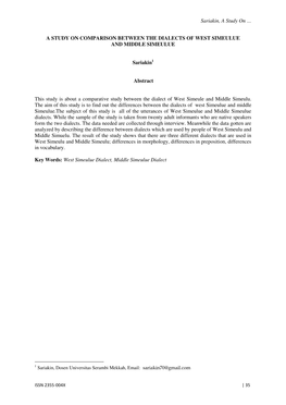 A Study on Comparison Between the Dialects of West Simeulue and Middle Simeulue