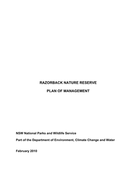 Razorback Nature Reserve Plan of Managementdownload