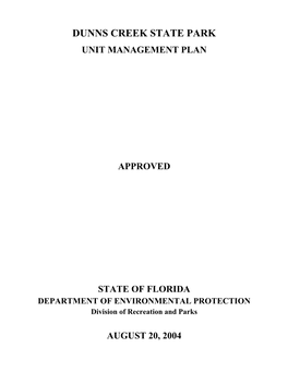 Dunns Creek State Park Unit Management Plan