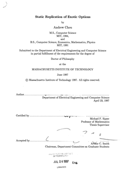 Static Replication of Exotic Options Andrew Chou JUL 241997 Eng