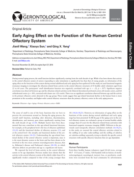 Early Aging Effect on the Function of the Human Central Olfactory System