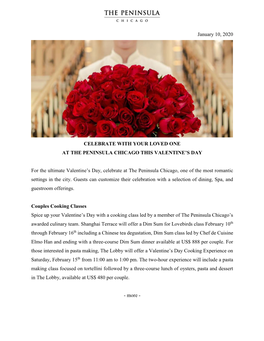 January 10, 2020 CELEBRATE with YOUR LOVED ONE at the PENINSULA CHICAGO THIS VALENTINE's DAY for the Ultimate Valentine's D