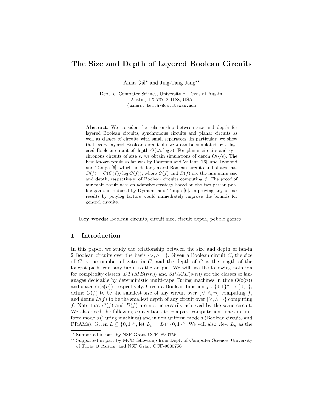 The Size and Depth of Layered Boolean Circuits