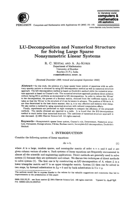 LU-Decomposition and Numerical Structure for Solving Large Sparse Nonsymmetric Linear Systems
