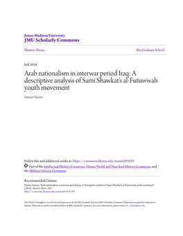 Arab Nationalism in Interwar Period Iraq: a Descriptive Analysis of Sami Shawkat’S Al-Futuwwah Youth Movement Saman Nasser