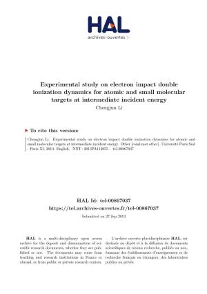 Experimental Study on Electron Impact Double Ionization Dynamics for Atomic and Small Molecular Targets at Intermediate Incident Energy Chengjun Li