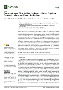 Consumption of Oleic Acid on the Preservation of Cognitive Functions in Japanese Elderly Individuals