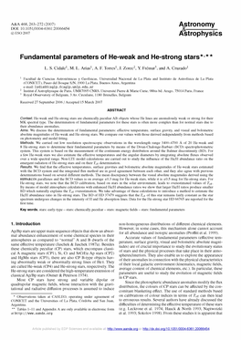 Fundamental Parameters of He-Weak and He-Strong Stars* **