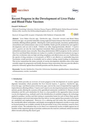 Recent Progress in the Development of Liver Fluke and Blood Fluke Vaccines