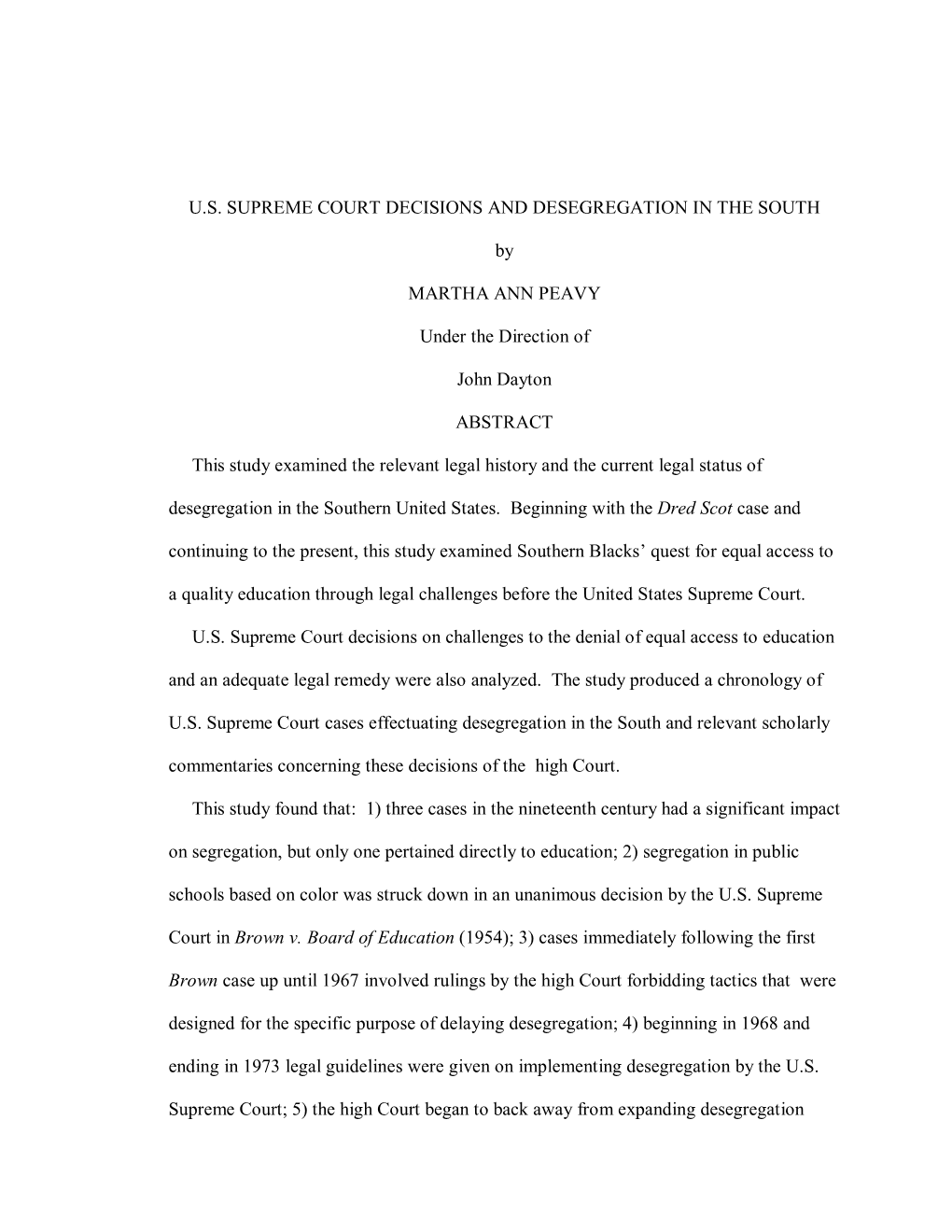 U.S. Supreme Court Decisions and Desegregation in the South