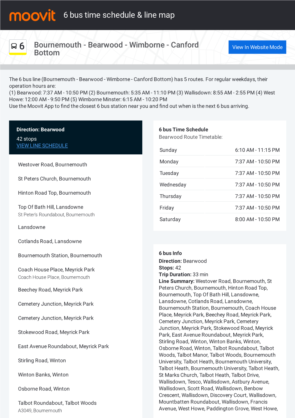 6 Bus Time Schedule & Line Route