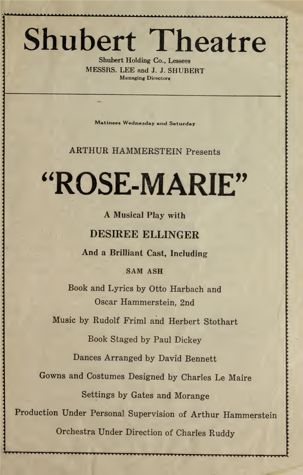 Shubert Theatre Rose-Marie Program