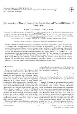 Determination of Thermal Conductivity, Specific Heat and Thermal