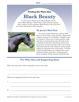 Main Idea Worksheets | Black Beauty