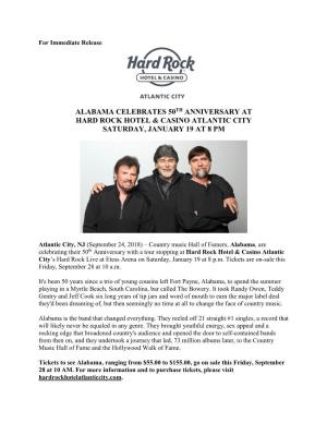 Alabama Celebrates 50Th Anniversary at Hard Rock Hotel & Casino Atlantic