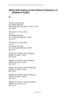 Short Title Listing of the Pollard Collection of Children's Books