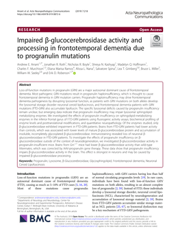 Impaired Β-Glucocerebrosidase Activity and Processing in Frontotemporal Dementia Due to Progranulin Mutations Andrew E