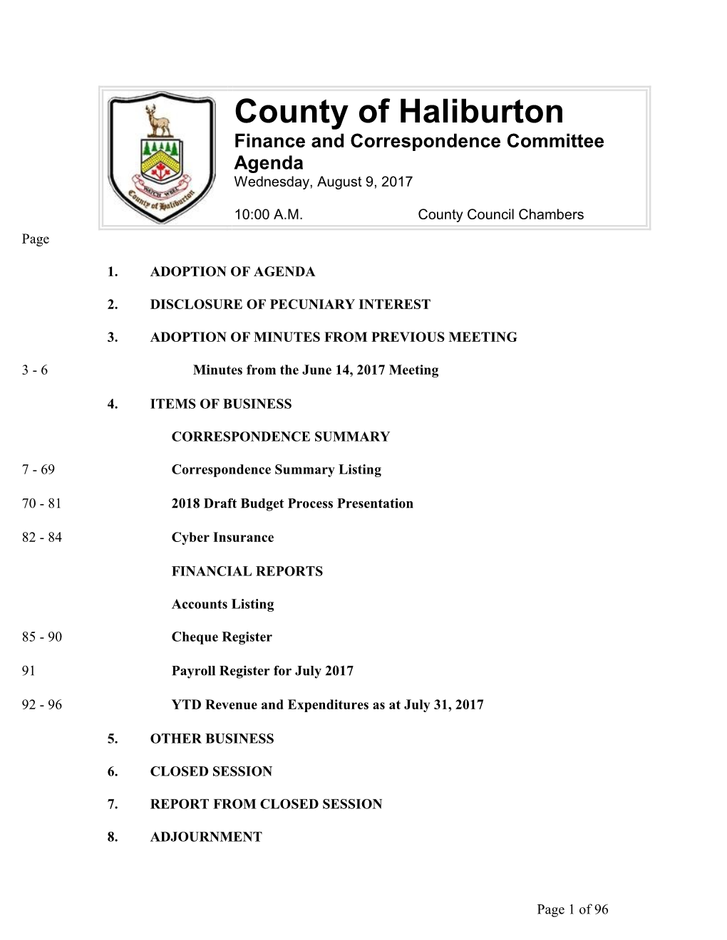 County Finance & Correspondence Committee