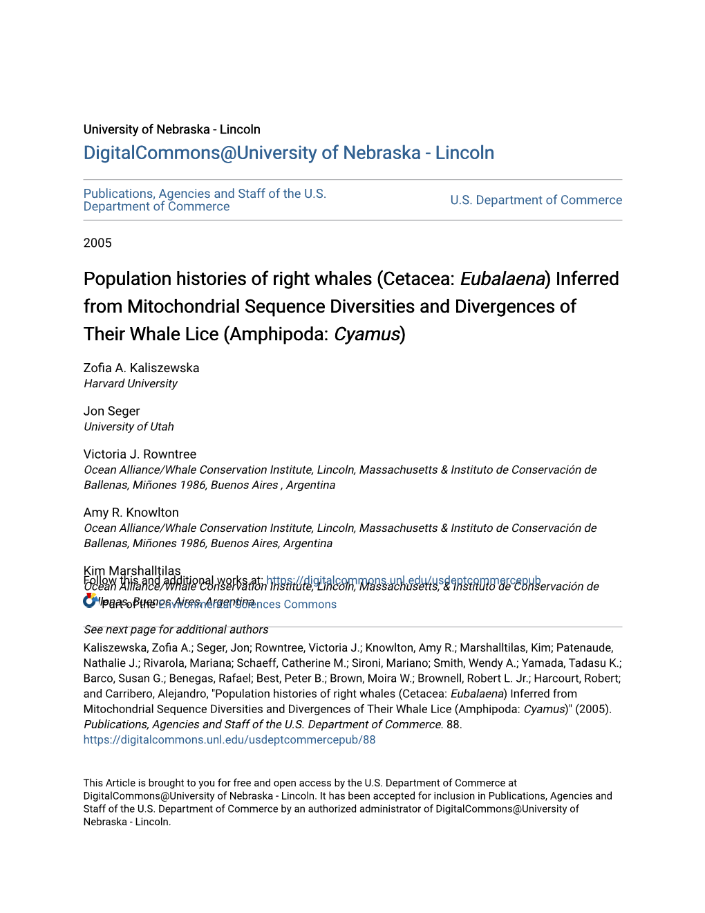 Population Histories of Right Whales (Cetacea: Eubalaena) Inferred from Mitochondrial Sequence Diversities and Divergences of Their Whale Lice (Amphipoda: Cyamus)