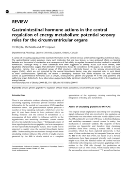 Gastrointestinal Hormone Actions in the Central Regulation of Energy Metabolism: Potential Sensory Roles for the Circumventricular Organs