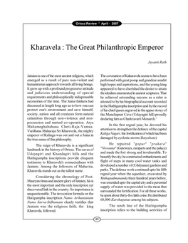 Kharavela : the Great Philanthropic Emperor