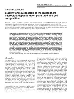 Stability and Succession of the Rhizosphere Microbiota Depends Upon Plant Type and Soil Composition