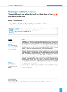 Primordial Dwarfism: a Case Series from North East of Iran and Literature Review