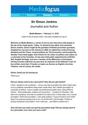 Sir Simon Jenkins Journalist and Author