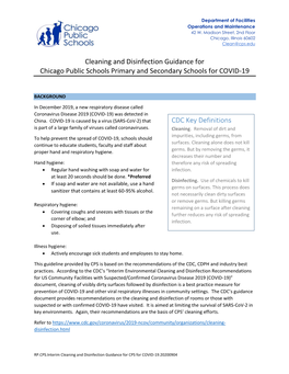 Cleaning and Disinfection Guidance for Chicago Public Schools Primary and Secondary Schools for COVID-19
