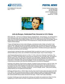 Julia De Burgos Stamp Stamp Distribution 585 Ave