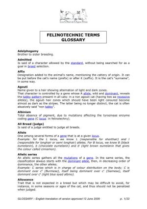 Felinotechnic Terms Glossary