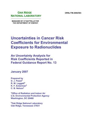 Uncertainties in Cancer Risk Coefficients for Environmental Exposure to Radionuclides