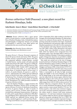 Bromus Catharticus Vahl (Poaceae): a New Plant Record for Kashmir Himalaya, India