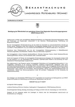 Bekanntmachung Des Landkreises Rotenburg (Wümme)