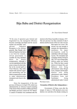 Biju Babu and District Reorganisation