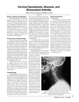 Cervical Spondylosis, Stenosis, and Rheumatoid Arthritis