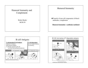 Humoral Immunity and Complement Humoral Immunity B Cell Antigens