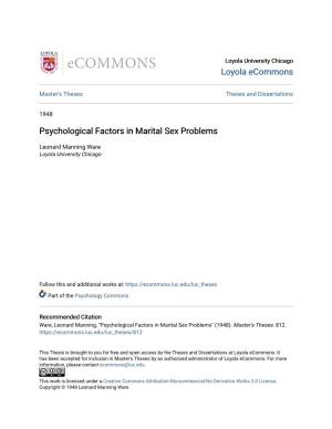 Psychological Factors in Marital Sex Problems