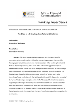 MFCO Working Paper Series: Harry Potter and the Ur-Fan